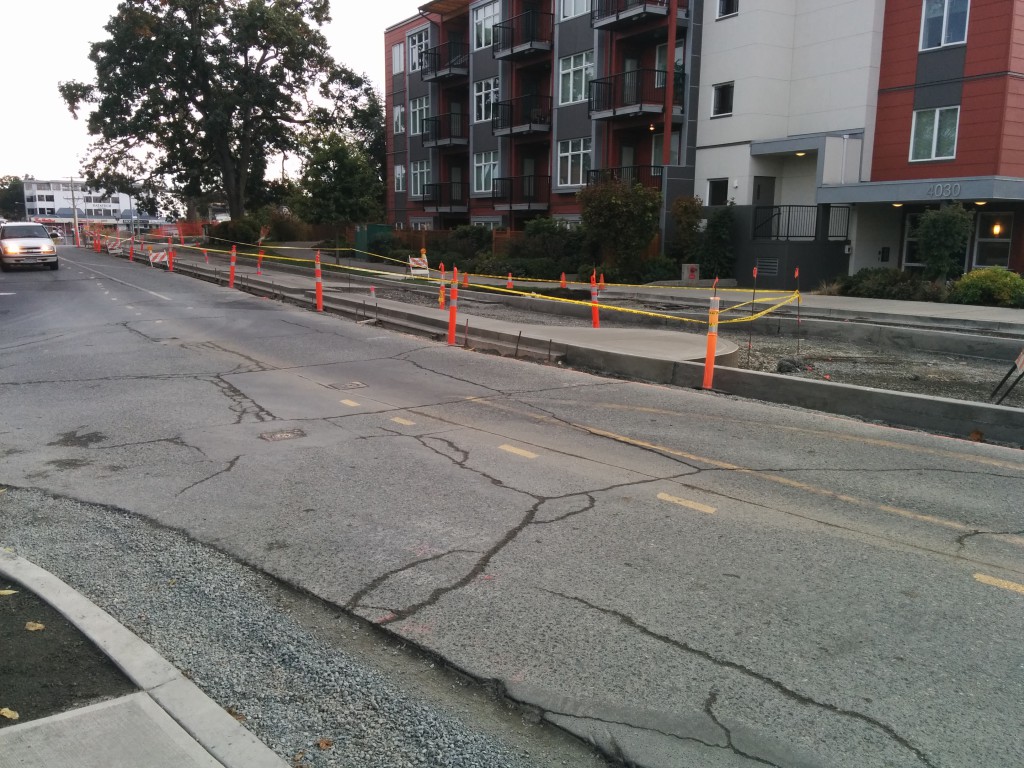 Looking south-west on Borden St - bike lane on the far side