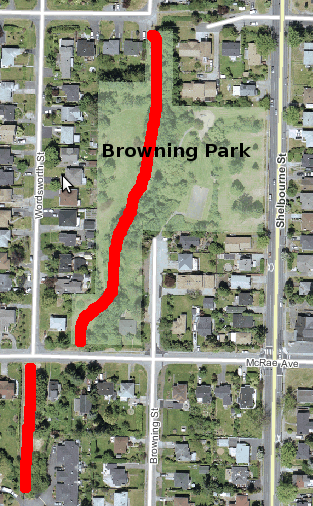 Browning Park with approx. trail location Browning Park with approx. trail location
